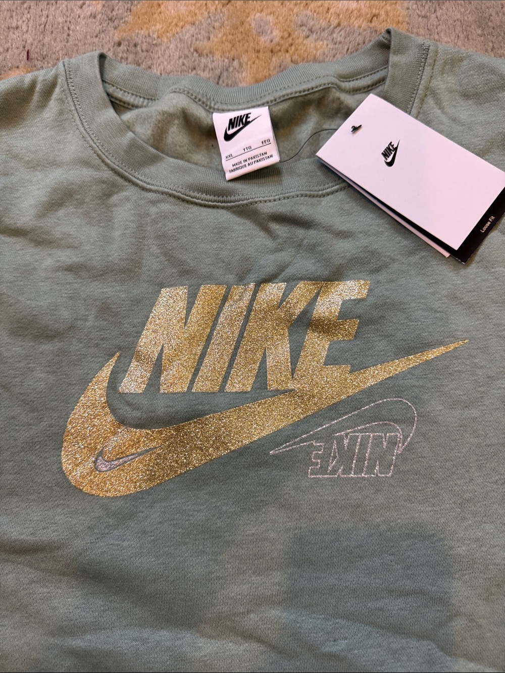 Nike Sage Green Glitter Logo Crew Sweatshirt - Women - Picture 2 of 3